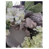 Hydrangea and Twig Wreath with Burlap Bow