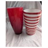 Red and White Striped Ceramic Vases
