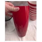 Red and White Striped Ceramic Vases