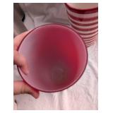 Red and White Striped Ceramic Vases