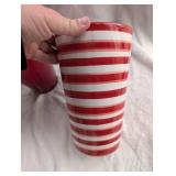Red and White Striped Ceramic Vases