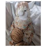 Large Handmade Pig Doll with Basket