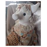 Large Handmade Pig Doll with Basket