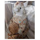 Large Handmade Pig Doll with Basket