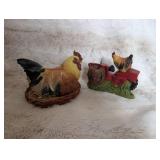 Farmyard Rooster and Red Tractor Figurine