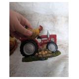 Farmyard Rooster and Red Tractor Figurine