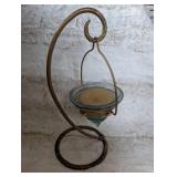 Art Deco Glass Candle with Brass Stand