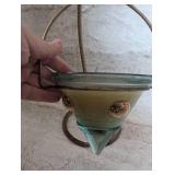 Art Deco Glass Candle with Brass Stand