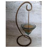 Art Deco Glass Candle with Brass Stand