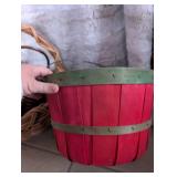 Traditional Woven Baskets and Red Wood Bushel Set