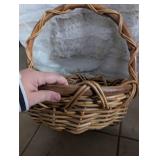 Traditional Woven Baskets and Red Wood Bushel Set