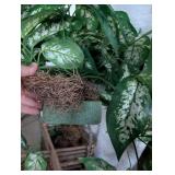 Handcrafted Wooden Plant Basket with Artificial Plants