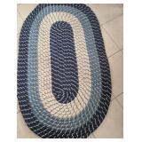 Handwoven Blue and White Braided Round Rug