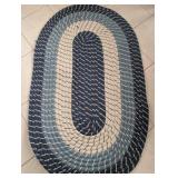 Handwoven Blue and White Braided Round Rug