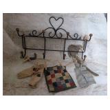 Decorative Heart Wall Mount Clothes Hanger with Patchwork Textiles
