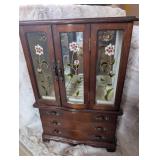 Decorative Wooden Jewelry Box with Painted Glass Panels