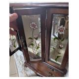 Decorative Wooden Jewelry Box with Painted Glass Panels