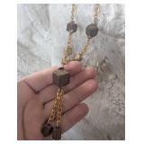 Mixed Metal Chain Necklace with Geometric Beads