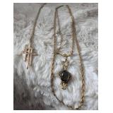 Decorative Cross and Black Stone Pendant Necklace Set