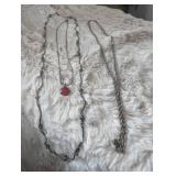 Art Deco Style Silver Chain Necklace with Red Stone