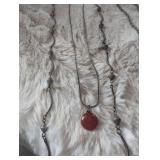 Art Deco Style Silver Chain Necklace with Red Stone
