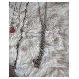 Art Deco Style Silver Chain Necklace with Red Stone
