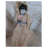 1920s China Head Doll in Peach Dress