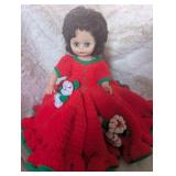 Holiday Doll in Handmade Red Crochet Dress
