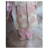 Elegant Porcelain Doll in Pink Satin and Lace