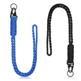 Frienda 2 Set Heavy Duty Paracord Lanyard Necklace Whistles Strap Braided 550 Keychain Lanyard for Outdoor Activities (Black, Blue)