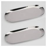 Stainless Steel Decorative Tray, Set of 2, 7 Inch Long, Jewelry Dish Cosmetics Organizer Bathroom Clutter Serving Platter Small Storage Tray, Oval, Silver