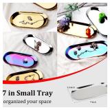 Stainless Steel Decorative Tray, Set of 2, 7 Inch Long, Jewelry Dish Cosmetics Organizer Bathroom Clutter Serving Platter Small Storage Tray, Oval, Silver