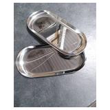Stainless Steel Decorative Tray, Set of 2, 7 Inch Long, Jewelry Dish Cosmetics Organizer Bathroom Clutter Serving Platter Small Storage Tray, Oval, Silver