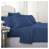 Danjor Linens Bed Sheet Set King Size for Hot Sleepers, Hotel Premium Sheets with 4 Pillowcases, Lightweight Brushed Microfiber Deep Pockets, Breathable Cooling 6 Piece Bedding Sets, Navy