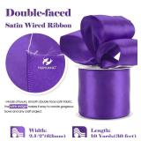 HUIHUANG Purple Wired Ribbon 2.5 inch Purple Satin Wire Edge Ribbon for Wreaths, Halloween Christmas Decor, DIY Crafts, Bows Making, Gift Wrapping, Flower Bouquet, Home Decor-10 Yards