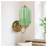 Pandaluna Vintage Wall Sconce, Green Milk Glass Light Fixture, 5.5In Art Deco Antique Wall Sconce for Bedroom Bathroom Living Room Hallway Entryway, E12 LED Bulb Included