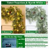 Prelit & Timer - 6 Ft Christmas Garland with Lights, Real Touch Cedar Garland Soft Bendable Thickness Eucalyptus Cypress Pine Garland with Pinecone Berry, Lighted Garlands for Mantle Table Stairs