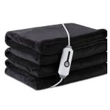 LaffyLo Electric Heated Blanket Full Size 72x84, Breathable & Luxurious Flannel, Soft Warm Gift with Over-Heat Protection, 4 Heating Levels & 10 H Auto Shut Off, Machine Washable, Dark Grey