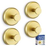 HOME SO Suction Cup Hooks for Shower, Bathroom, Kitchen, Glass Door, Mirror, Tile Loofah, Towel, Coat, Bath Robe Hook Holder for Hanging up to 15 lbs Waterproof, Matte Brushed Satin Gold (4-Pack)