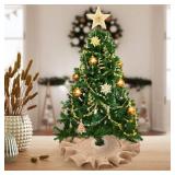Tatuo 13.8 Inch Mini Tabletop Christmas Tree Skirt Decor Fit 13.7~27.5 Inch Smaller Xmas Tree Small Linen Burlap Trees Skirt for Desk Xmas New Year Party Holiday Family Winter Home Decor (Linen Color)