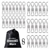 (30PCS) Stainless Steel Laundry Clothes Pins Heavy Duty Outdoor, Clothespins for Hanging, Metal Clips, Metal Clothes pins, Snack Bag Chip Clips for Food Packages, Close pins