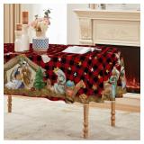 Horaldaily Christmas Tablecloth 60x84 Inch Oval, Holy Nativity Red Buffalo Plaid Washable Table Cover for Party Picnic Dinner Decor