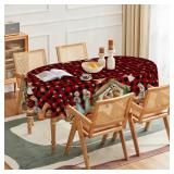 Horaldaily Christmas Tablecloth 60x84 Inch Oval, Holy Nativity Red Buffalo Plaid Washable Table Cover for Party Picnic Dinner Decor