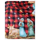 Horaldaily Christmas Tablecloth 60x84 Inch Oval, Holy Nativity Red Buffalo Plaid Washable Table Cover for Party Picnic Dinner Decor