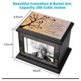 Cremation Urns for Human Ashes Adult Male or Female, Funeral Memorial Urns for Ashes with Photo Frame, Wooden Urns Box and Casket for Men Women, Burial Urn for Adults Up to 200 IBS