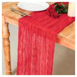 Snowkingdom 10 Ft Red Christmas Cheesecloth Table Runner, 120 inch Long Cheese Cloth Boho Gauze Sheer Runner for Wedding Bridal Baby Shower Birthday Sheer Holiday Table Decorations