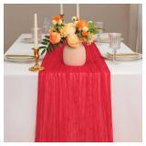 Snowkingdom 10 Ft Red Christmas Cheesecloth Table Runner, 120 inch Long Cheese Cloth Boho Gauze Sheer Runner for Wedding Bridal Baby Shower Birthday Sheer Holiday Table Decorations