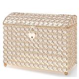 Nitial Crystal Wedding Card Box with Heart Lock 11in Wedding Money Box Treasure Chest Gold Bead Card Receiving Memory Storage for Reception Brithday Graduation Baby Shower Party (Elegant Style)