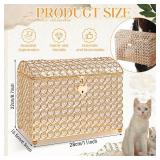 Nitial Crystal Wedding Card Box with Heart Lock 11in Wedding Money Box Treasure Chest Gold Bead Card Receiving Memory Storage for Reception Brithday Graduation Baby Shower Party (Elegant Style)