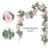 TELDRASSIL 4Pcs(26 FT) Artificial Rose Vine Fake Flower Garland Fake Silk Rose Hanging Vine for Wedding Party Background Arch Garden Background Decoration (Pink)